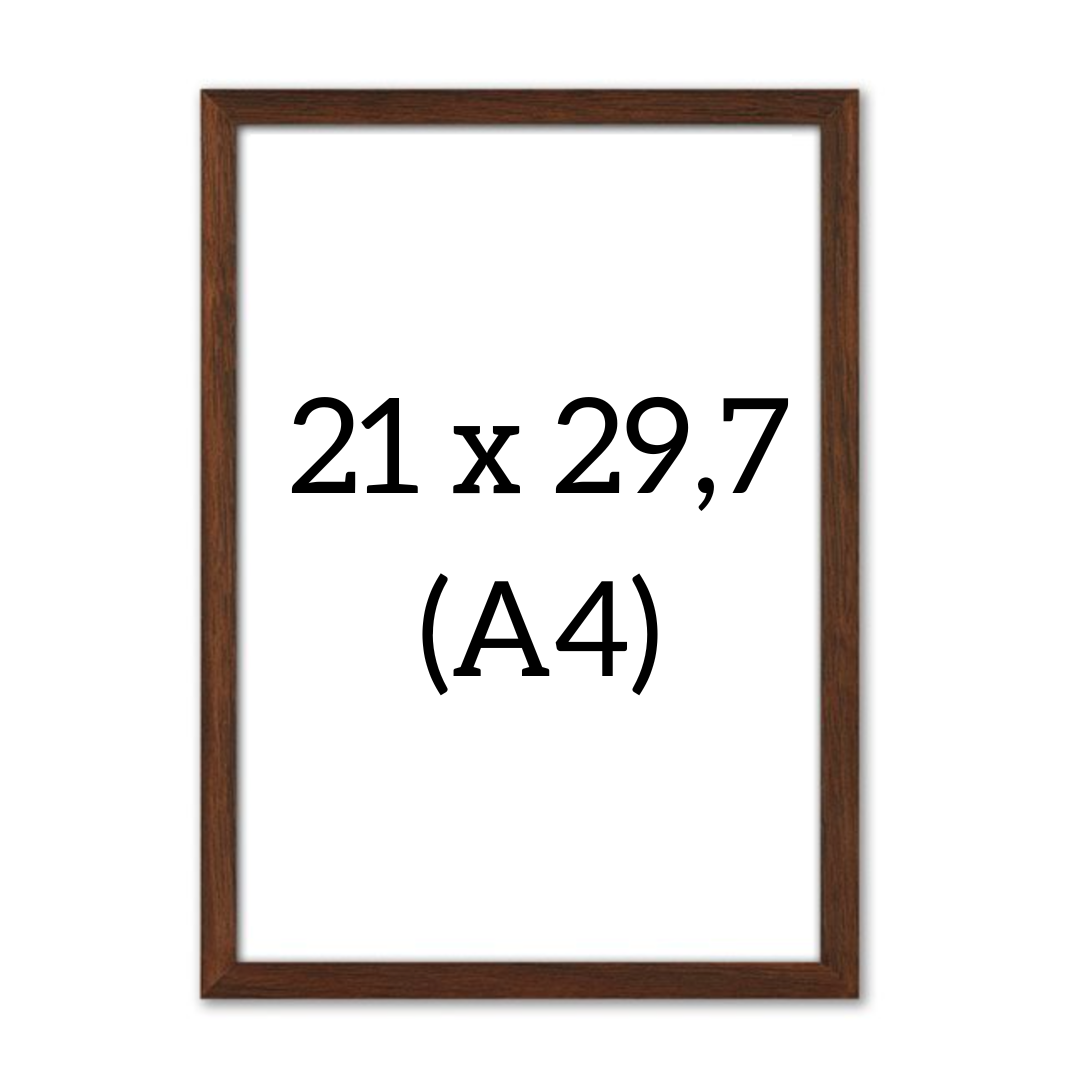 Dark oak picture frame in size A4 (21x29.7 cm), front view with white background