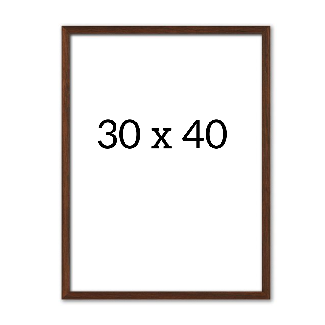 Dark oak picture frame in size 30x40 cm, front view with clean white background