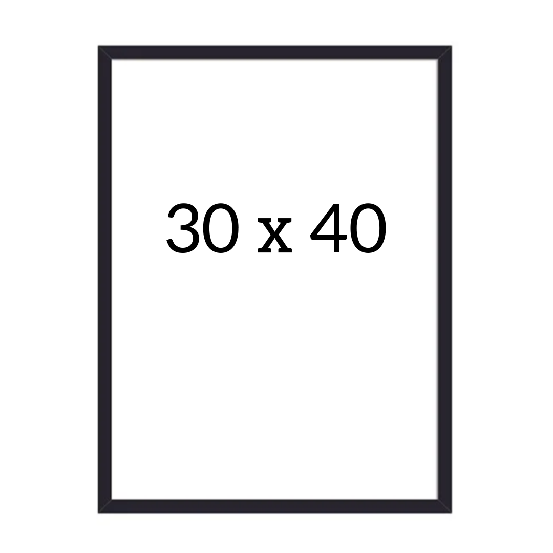 Black picture frame in size 30x40 cm, shown from the front.