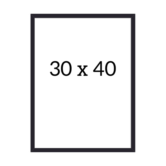 Black wooden poster frame, size 30x40 cm, with slim and minimalist design.