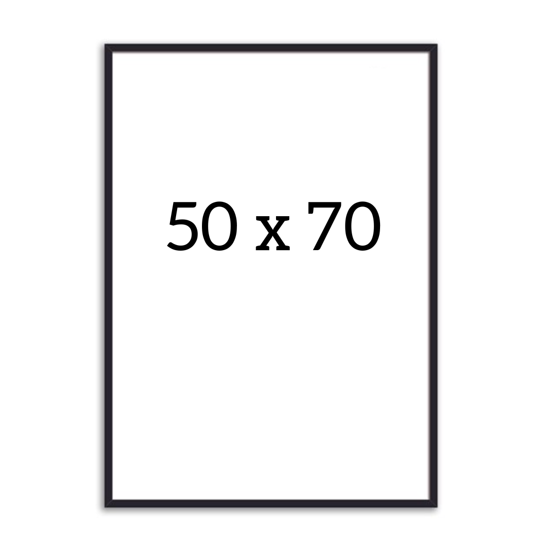 Black picture frame in size 50x70 cm, shown from the front.