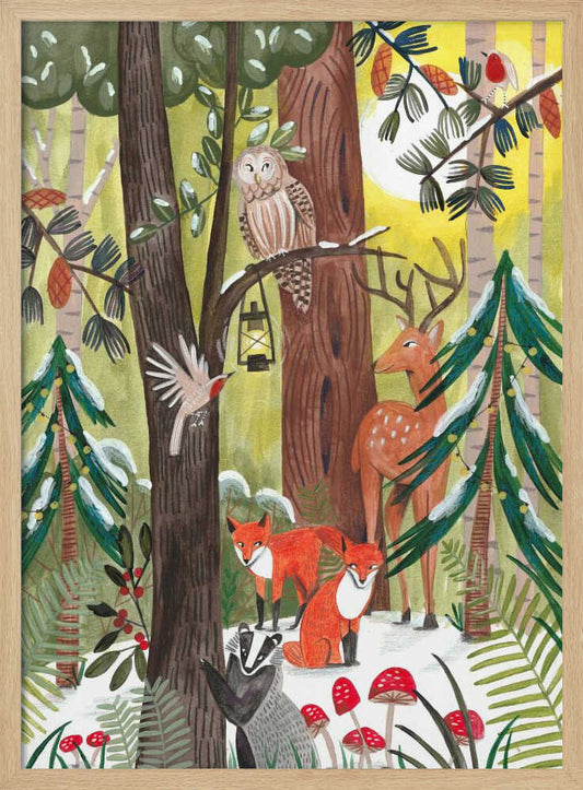Green Christmas forest with animals – B2B