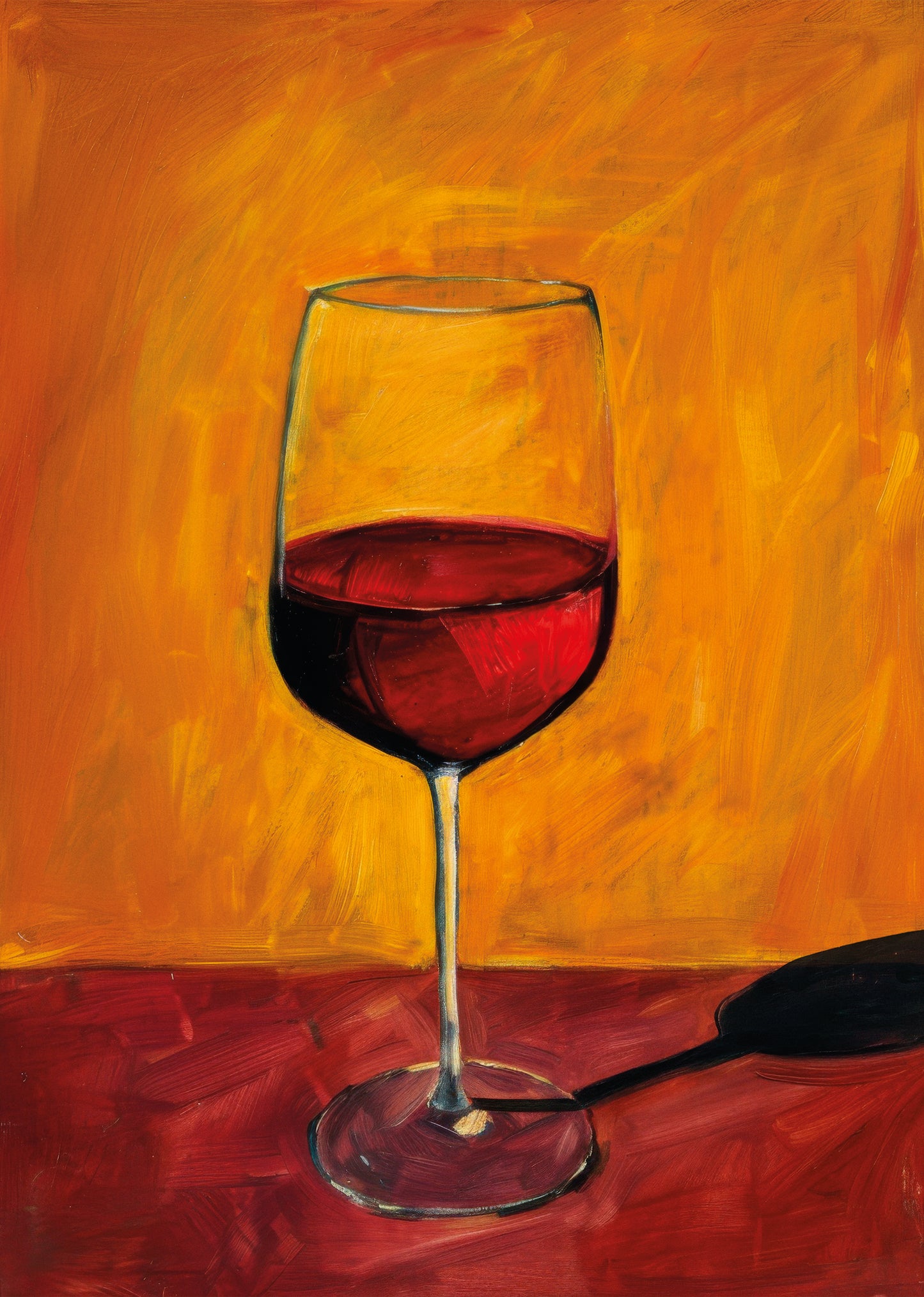 Poster of a red wine glass against an orange background – warm and expressive artwork from HelloPoster.