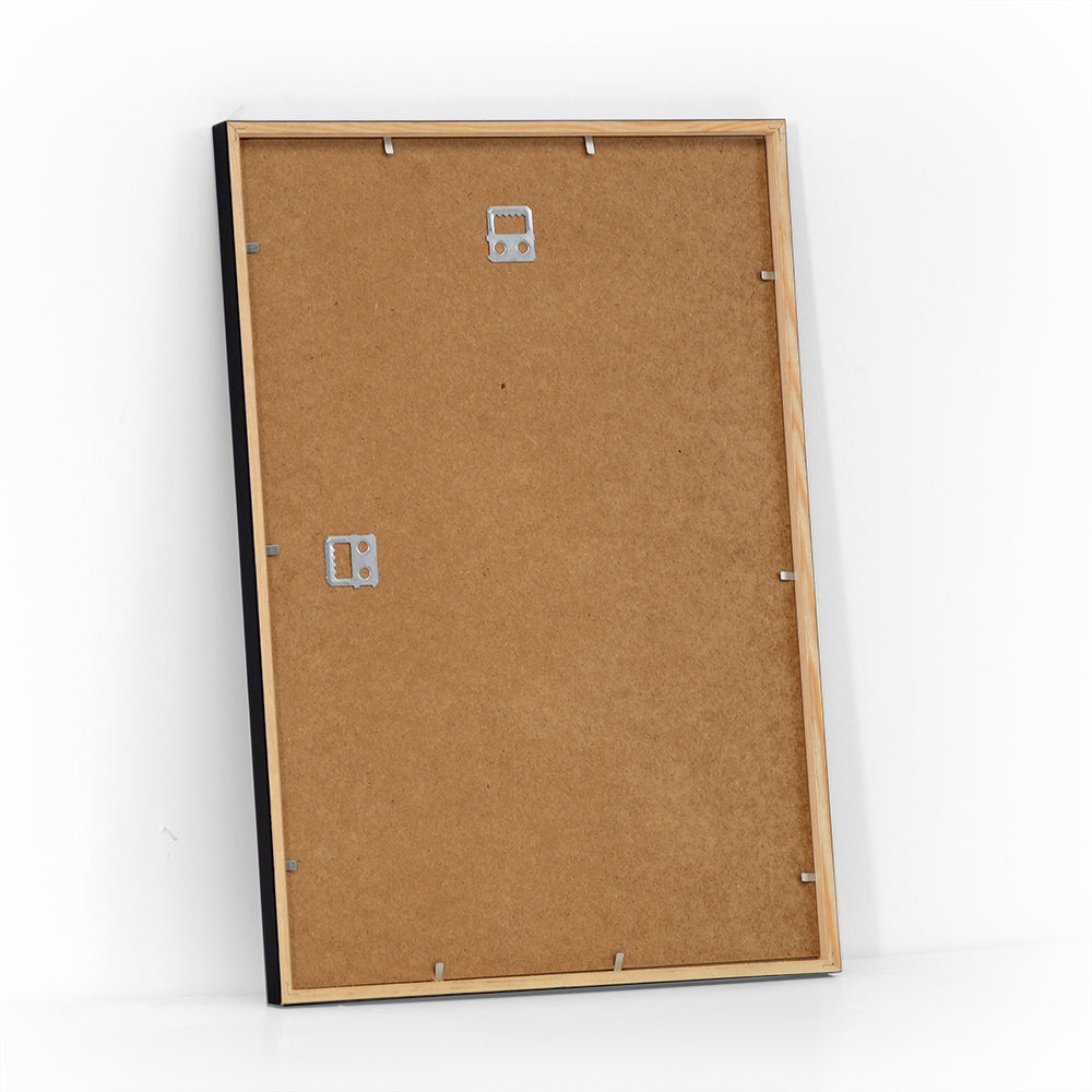 Back of a black wooden frame, size 30x40 cm, with wall mounting hardware.