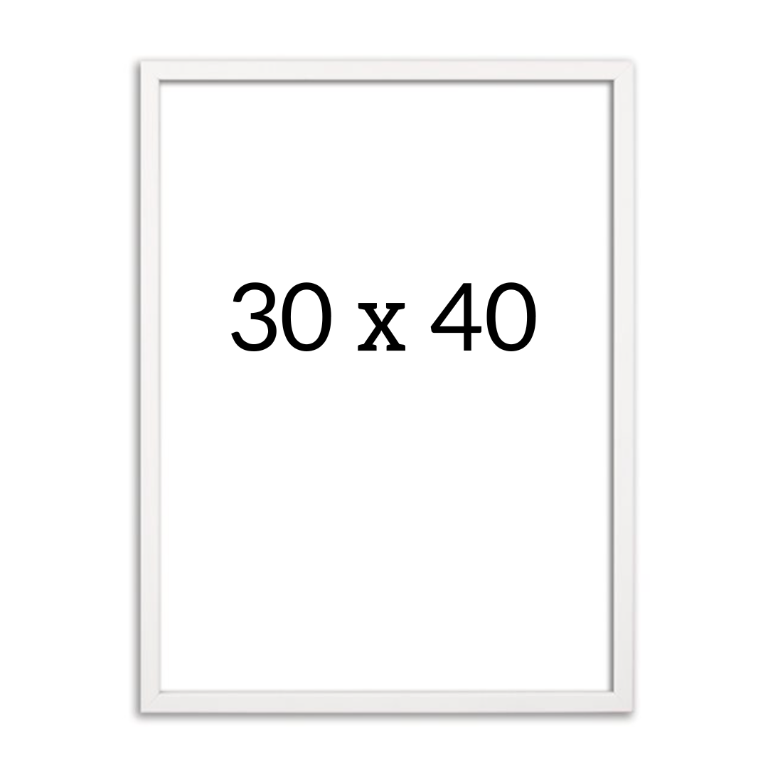 Front view of classic white wooden frame in 30 x 40 cm size