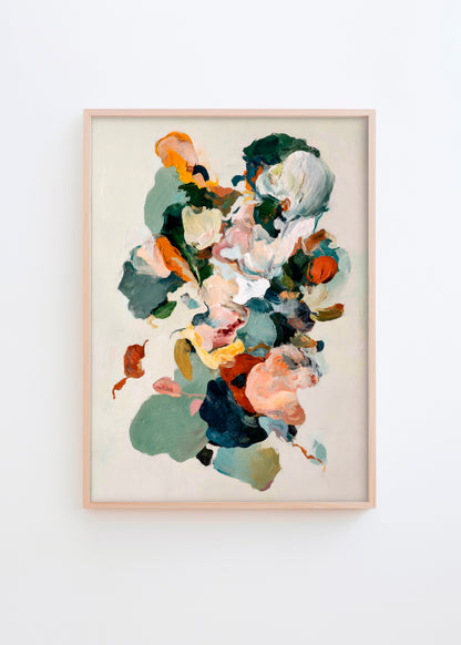 Pétale abstract floral poster with vibrant orange, pink, and green tone