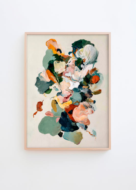 Pétale abstract floral poster with vibrant orange, pink, and green tone