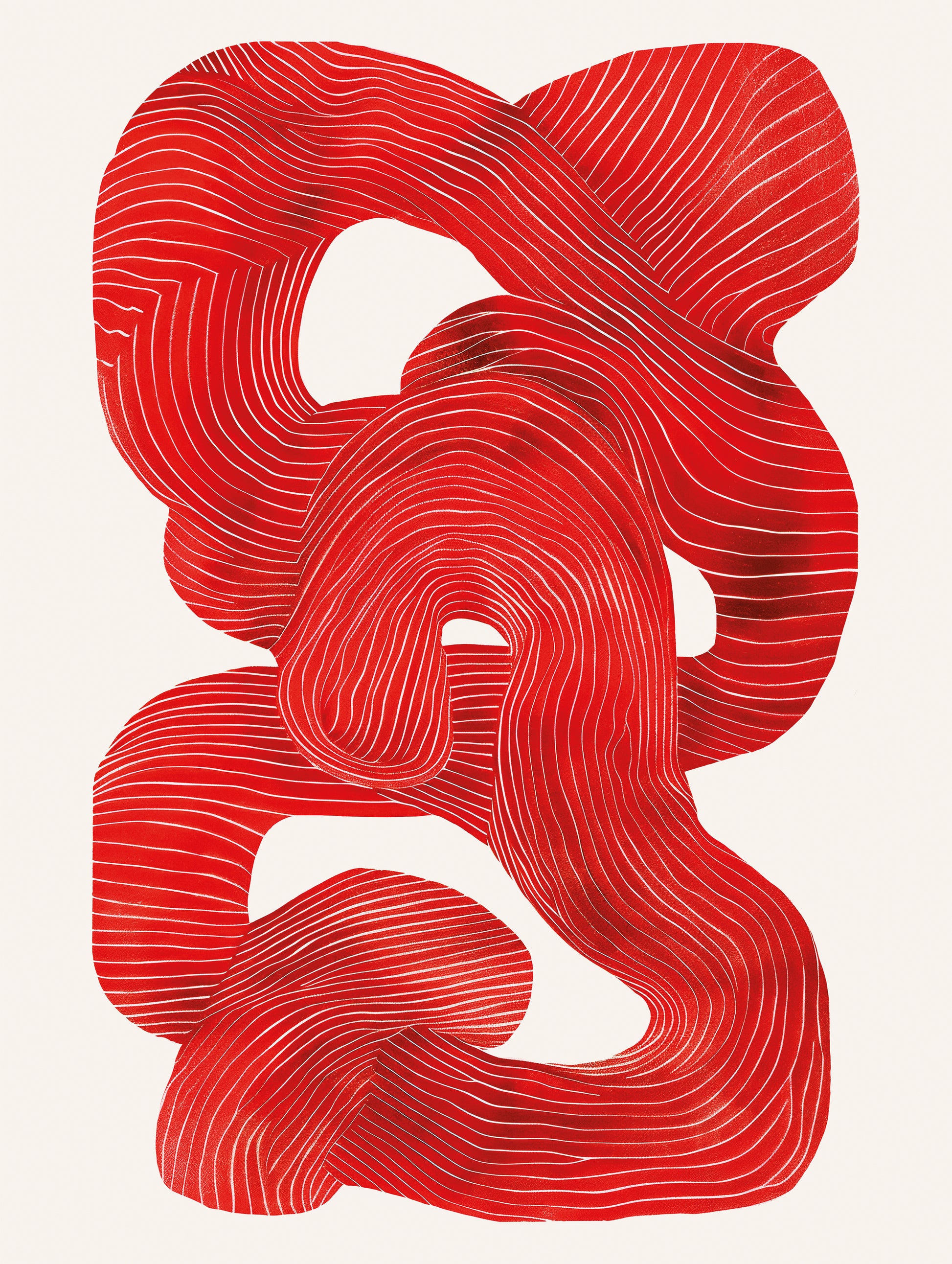 Abstract red line art poster with flowing organic shapes, titled Shape No. 30 – modern wall art from HelloPoster.