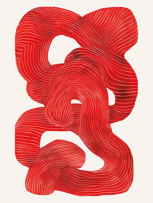 Abstract red line art poster with flowing organic shapes, titled Shape No. 30 – modern wall art from HelloPoster.