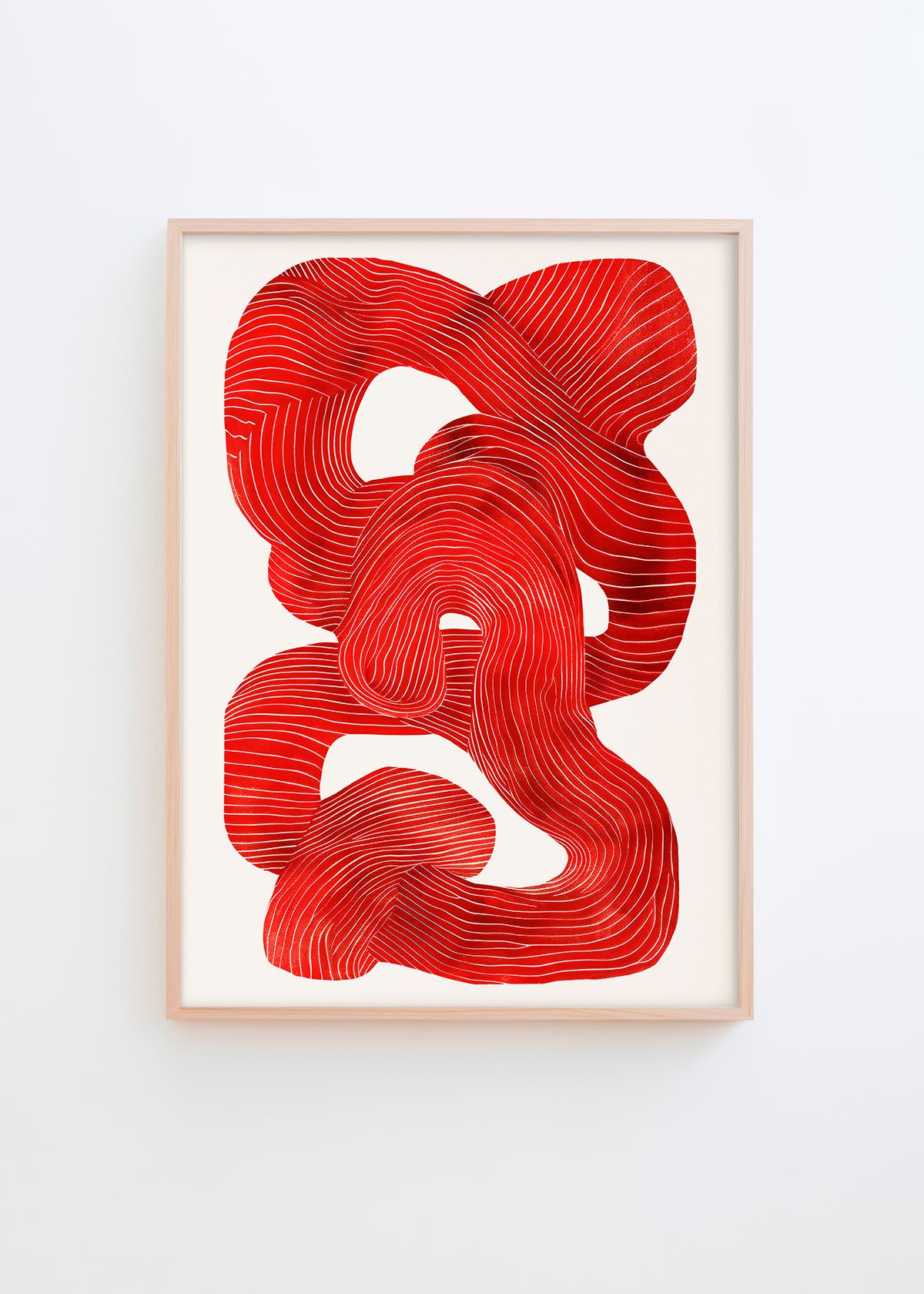 Abstract red line art poster with flowing organic shapes, titled Shape No. 30 – modern wall art from HelloPoster.