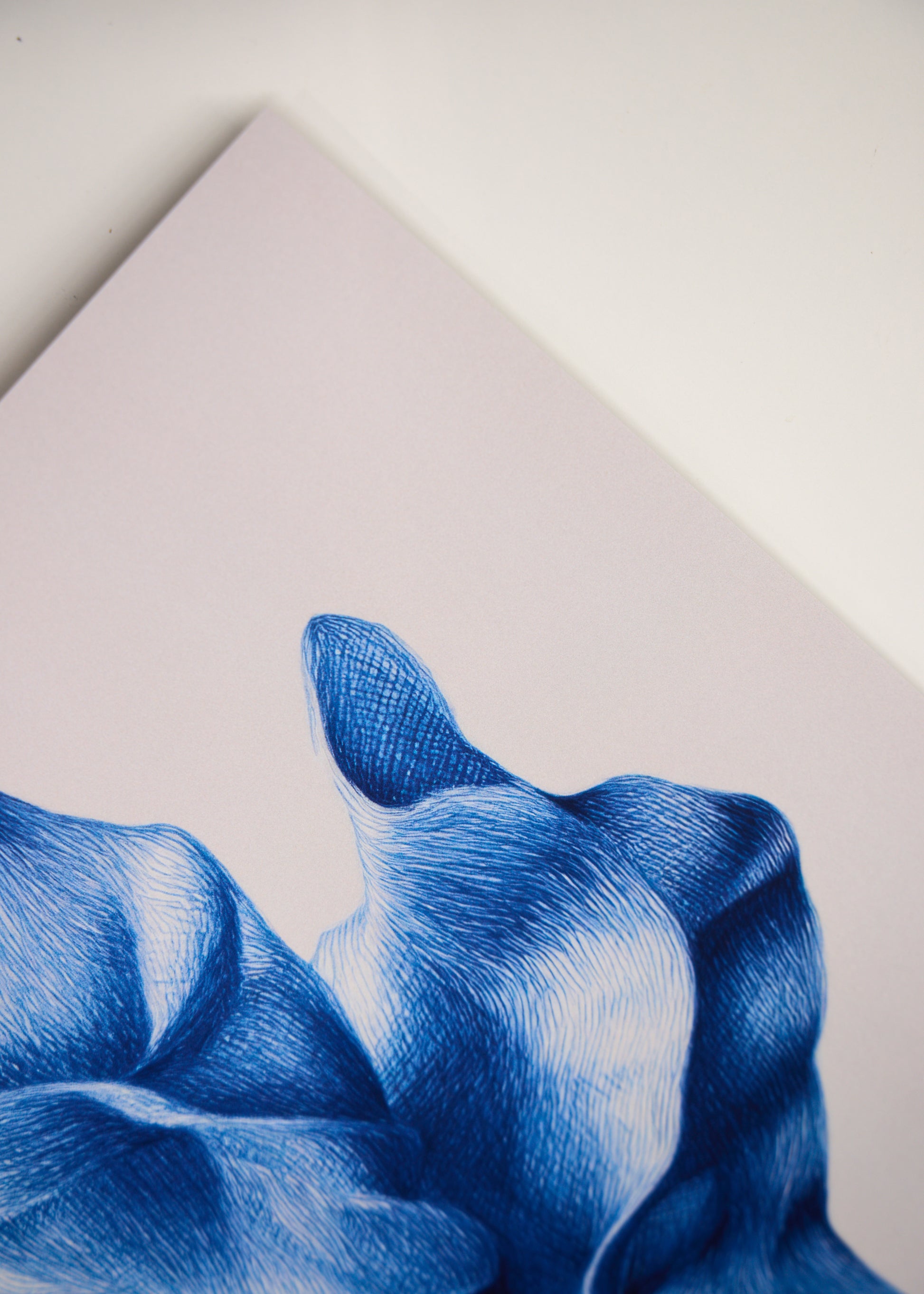 Shape no. 50 close up, minimalist poster in deep blue tones, modern decor with layered textures.