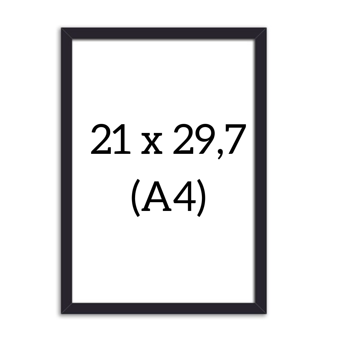 Black picture frame in size 21x29.7 cm (A4), shown from the front.