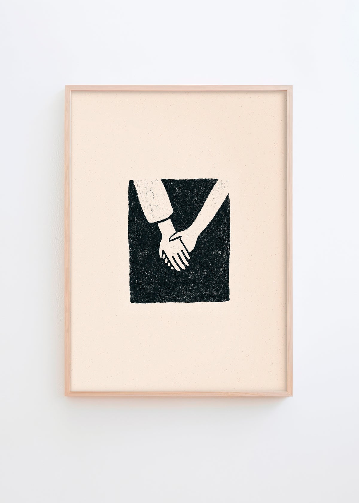 Togetherness minimalist black and white poster with two hands holding each other