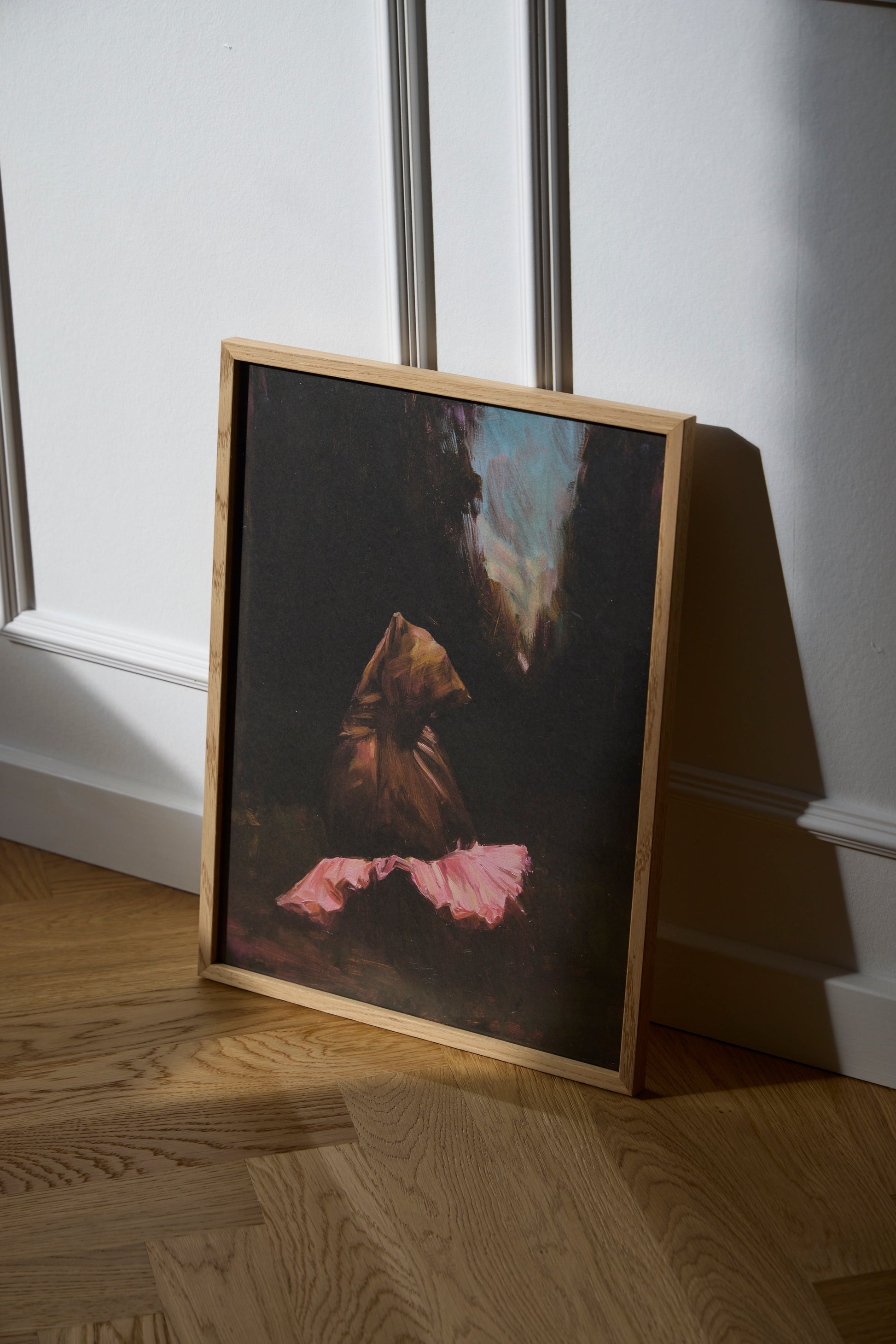 Bear With Me bear poster in an oak frame, styled in a Scandinavian interior with wooden flooring and natural light.