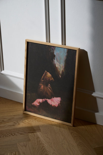 Bear With Me bear poster in an oak frame, styled in a Scandinavian interior with wooden flooring and natural light.