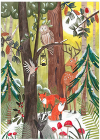Green Christmas forest with animals – B2B