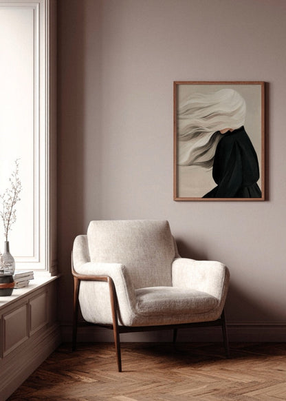 Windy poster in scandinavian living room i dark tones